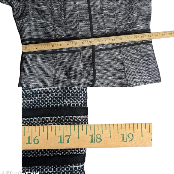 14P Black White Tweed Fitted Blazer 3/4 Sleeve Contrast Trim Abstract Stripe - Picture 9 of 13